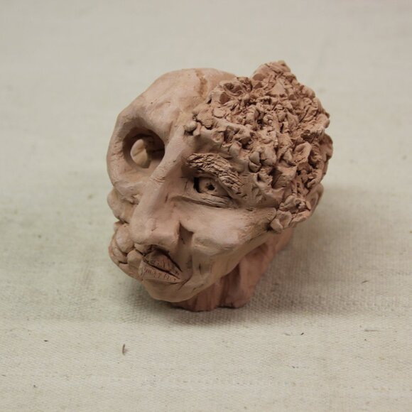 Ugly Pottery Clay Head Face Handmade Unique Eclectic Weird Strange Art - Picture 2 of 12
